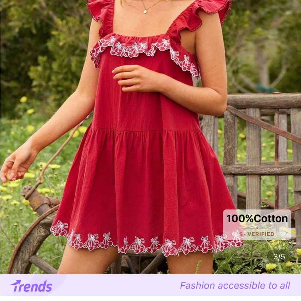 WESTFADE 100% Washed Cotton Cherry & Bow Embroidered dress - Picture 2 of 5